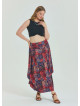 Red Patterned Plus Size Skirt with Elastic Waist Drape Detail 4603